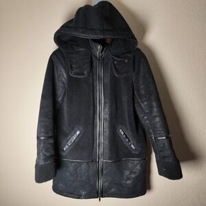 ABERCROMBIE&FITCH LADYS BLACK FAUX SHEARLING COLD WEATHER COAT PARKA SZ S *PEEL*